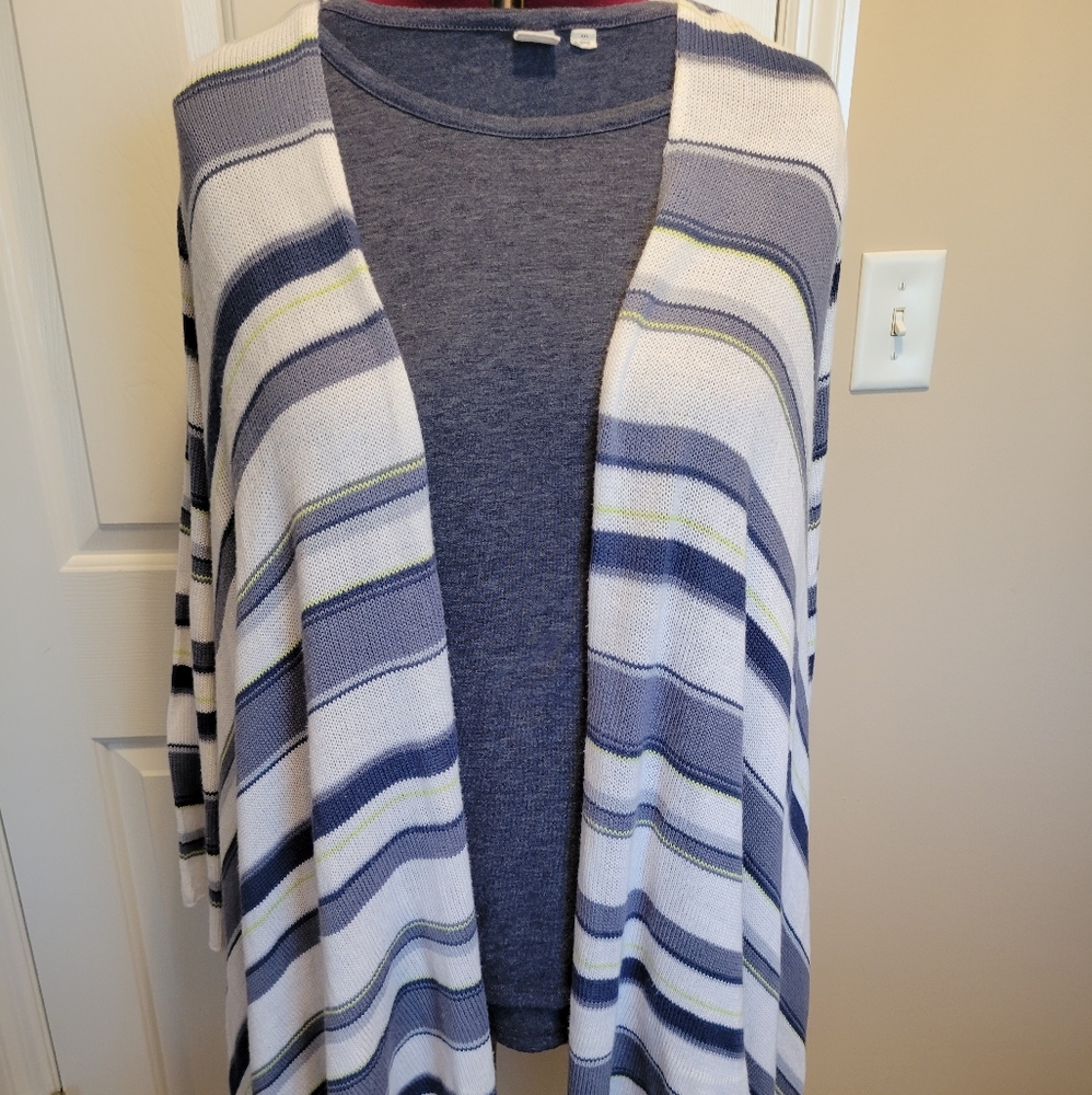Striped Hankerchief Hem Cardigan and Tee